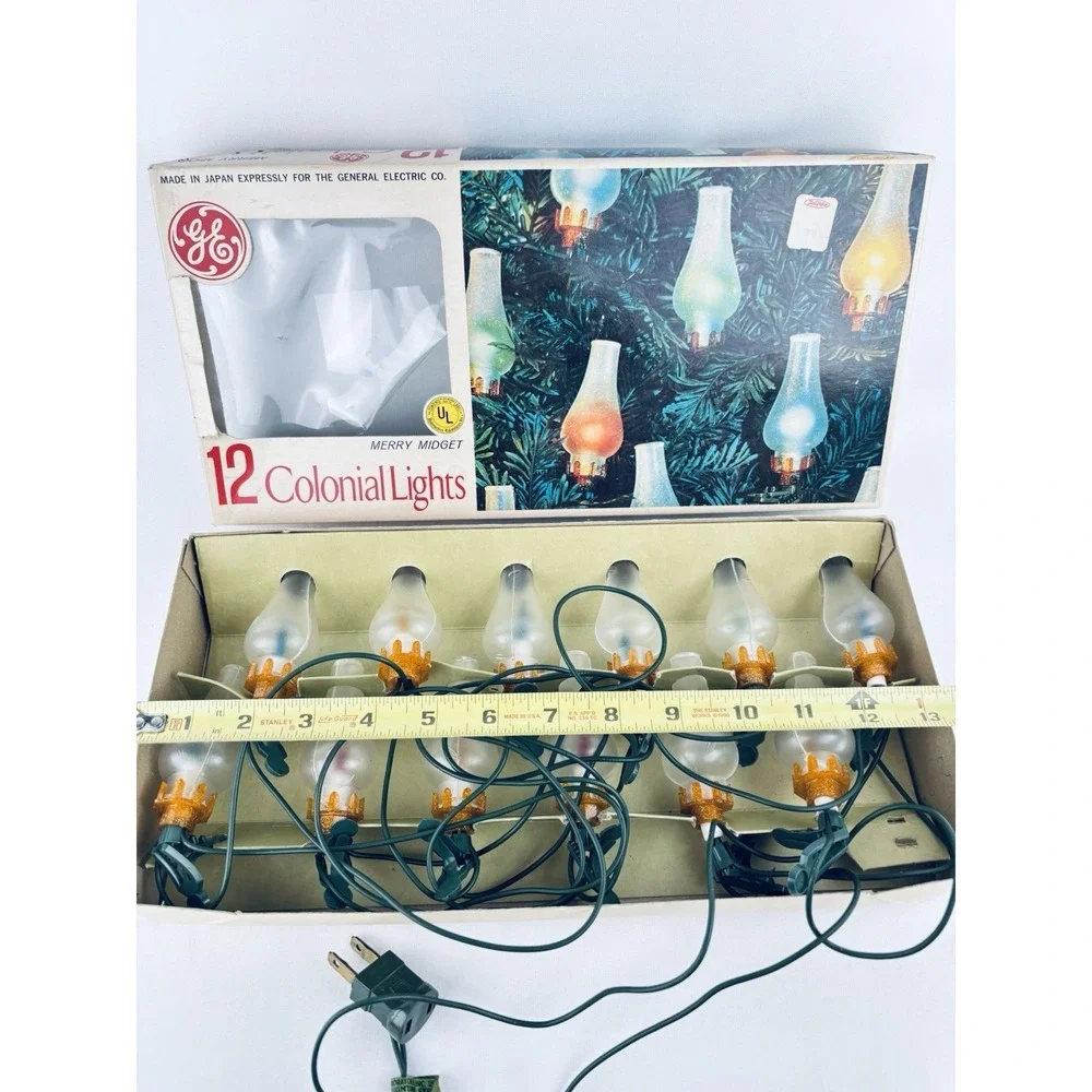 Vintage GE Christmas Merry Midget 12 Colonial String Lights Lanterns Multi Color